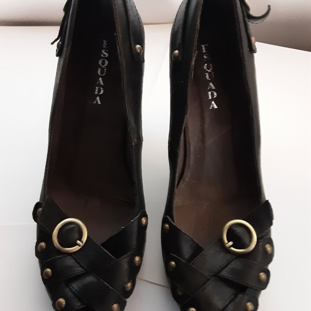 Shoes Esouada, black leather, 6.5 us